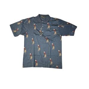 NEW Bobby Jones Collection Golf Shirt  L Gray Signature Golfer Print ITALY NWT